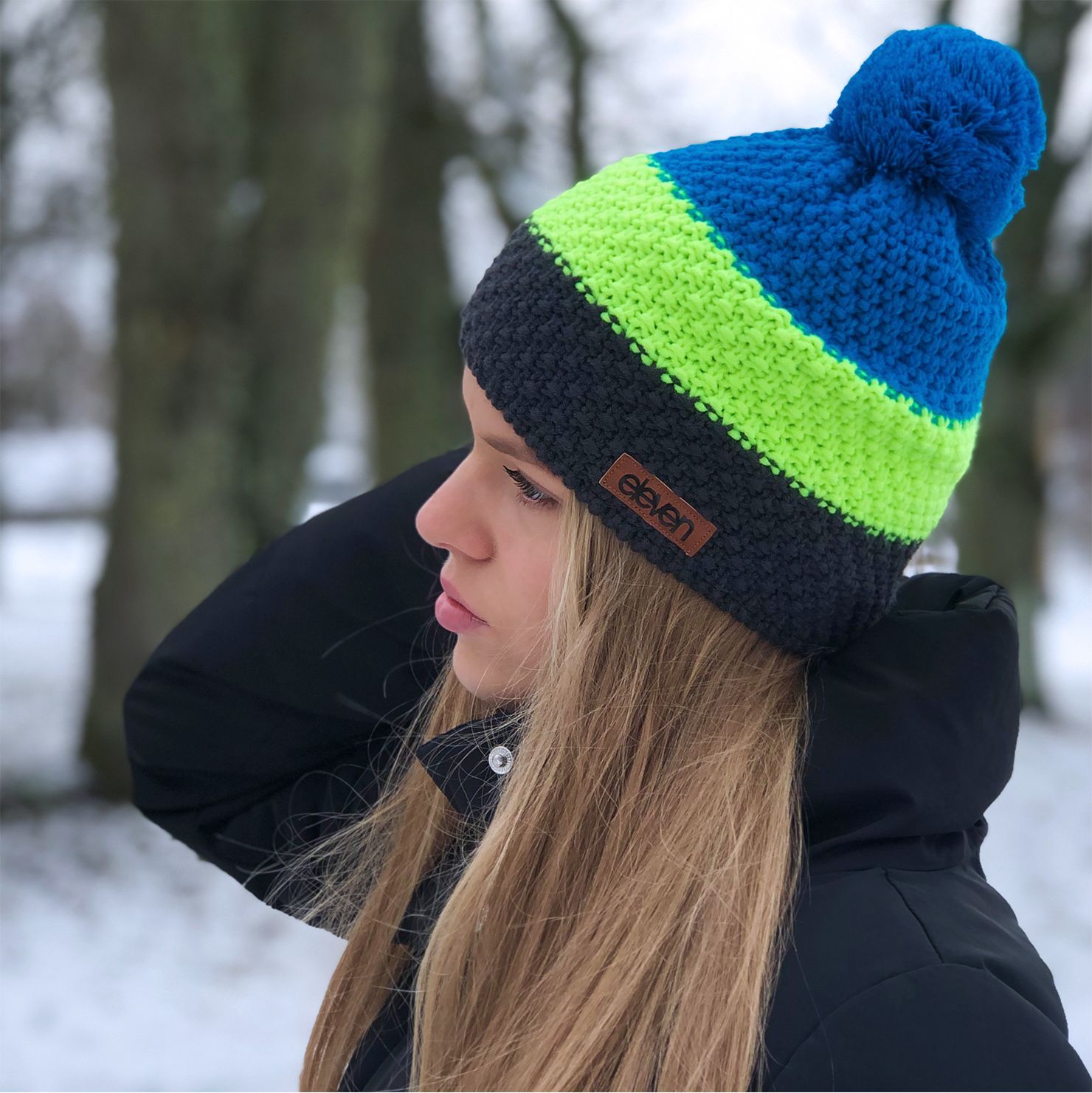 PLETENÁ ČEPICE ELEVEN POM FLUO/BLUE - obrázek 2
