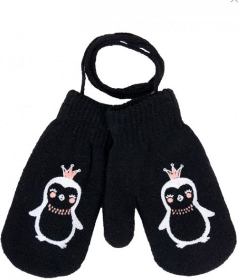 YO !  YO ! Zimní kojenecké rukavičky se šňůrkou a potiskem - dívčí vzory/černé, vel. 80/92 - obrázek 1