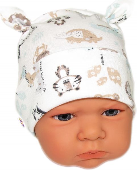 Baby Nellys Baby Nellys Kojenecká bavlněná čepička uzlíček - Safari cream - obrázek 1