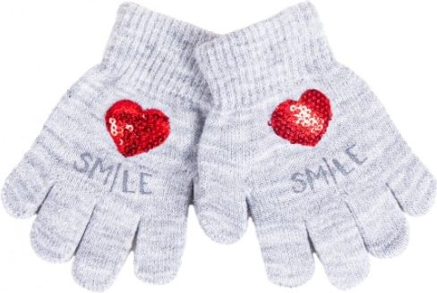 YO !  YO ! Dětské zimní prstové rukavičky s flitry - Srdíčko/Hvězdička - šedé, 104/116 - obrázek 1