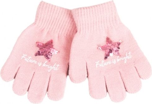 YO !  YO ! Dětské zimní prstové rukavičky s flitry - Srdíčko/Hvězdička - růžové, 104/116 - obrázek 1