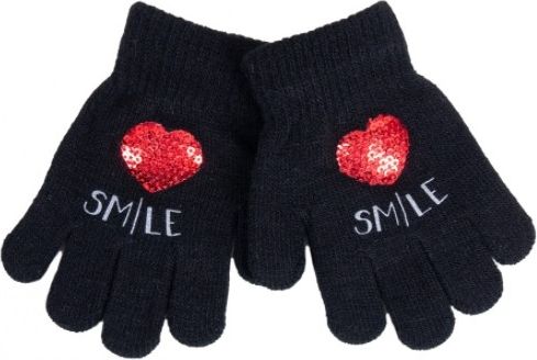 YO !  YO ! Dětské zimní prstové rukavičky s flitry - Srdíčko/Hvězdička - černé, 104/116 - obrázek 1
