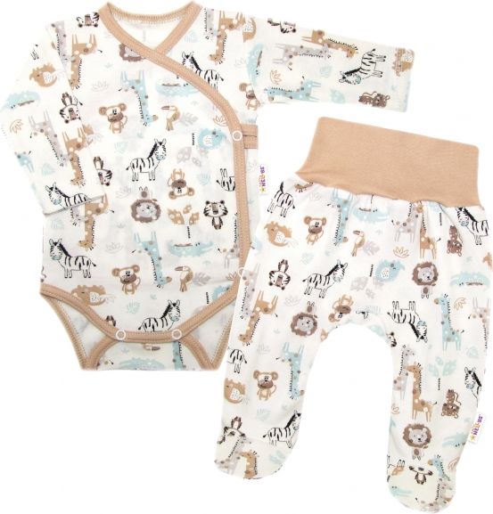 Baby Nellys Baby Nellys 2-dílná sada, body dl.rukáv zap. bokem polodupačky Safari cream, vel. 62 - obrázek 1
