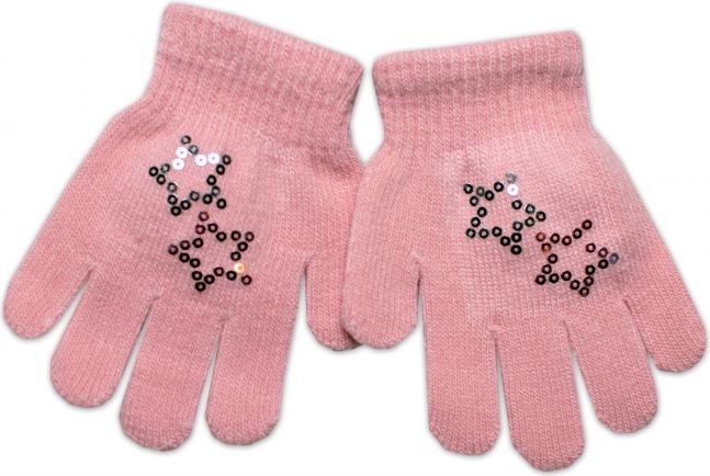 YO !  YO ! Dětské zimní prstové rukavičky s flitry Cool/hvězdička - růžové, 92/98 - obrázek 1