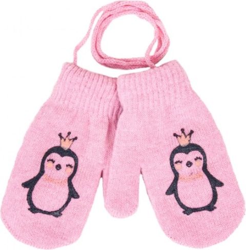 YO !  YO ! Zimní kojenecké rukavičky se šňůrkou a potiskem - dívčí vzory/růžové, vel. 80/92 - obrázek 1
