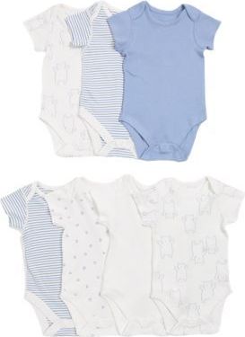 Marks & Spencer Body z čisté bavlny s potiskem, 7 ks (0–3 roky) modrá 12-18 měsíců - obrázek 1