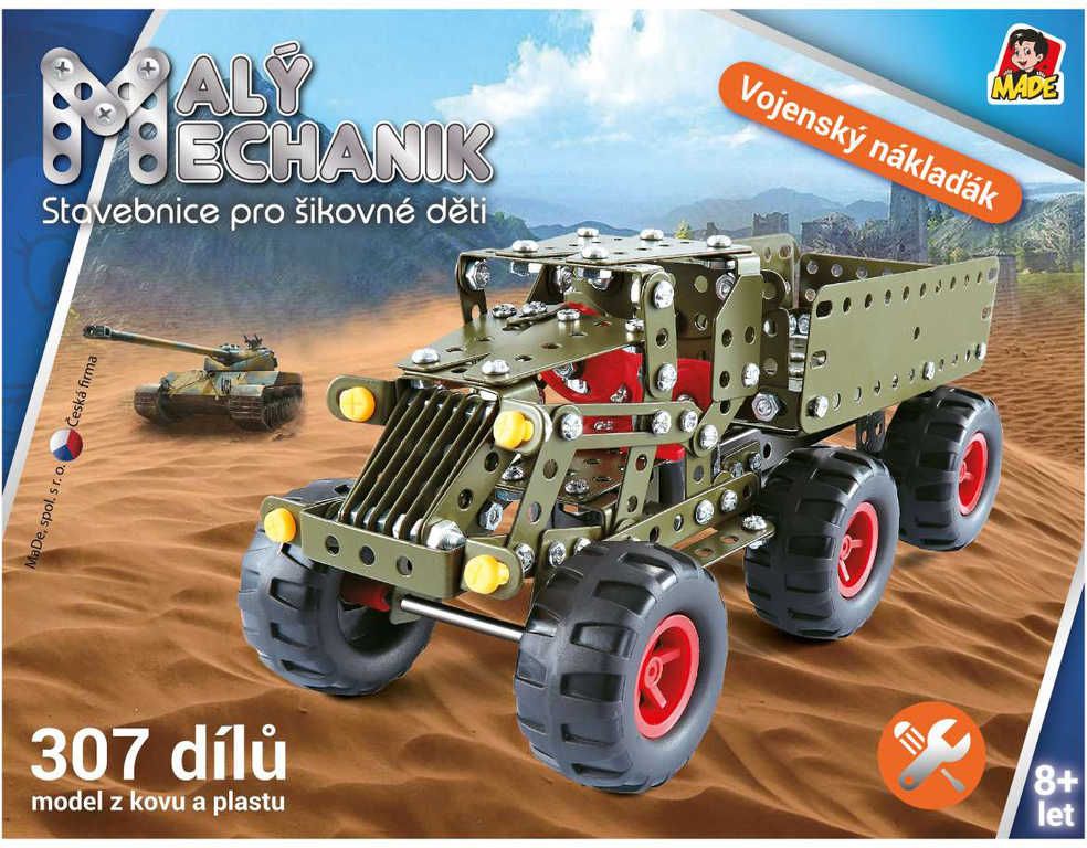 MALÝ MECHANIK Vojenský náklaďák 307 dílků kovová STAVEBNICE typu Merkur - obrázek 2