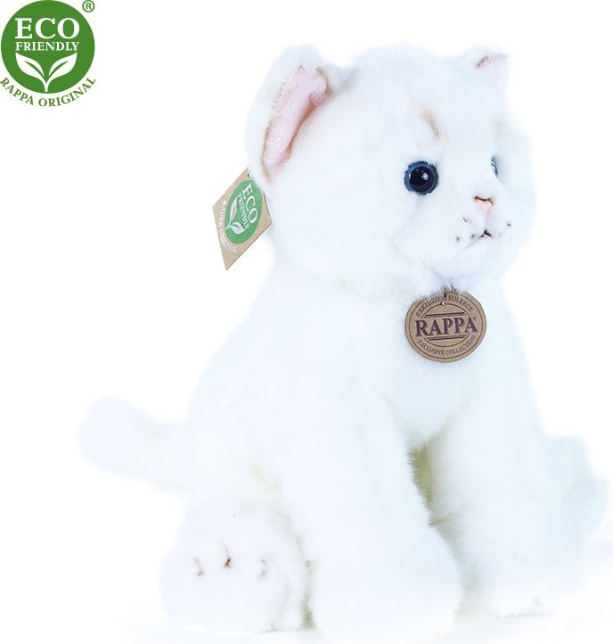 RAPPA Plyšová kočka sedící bílá30cm ECO-FRIENDLY - obrázek 5