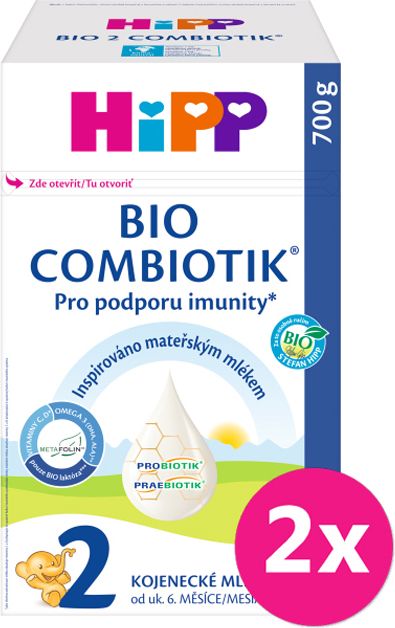 2x HiPP 2 BIO Combiotik pokračovací mléčná kojenecká výživa , od uk. 6. měsíce, 700 g - obrázek 1