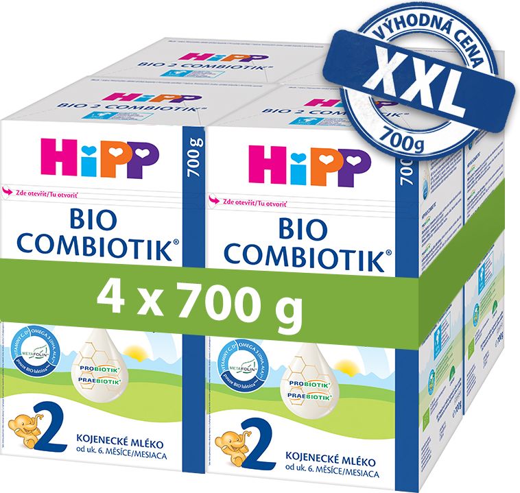 4x HiPP 2 BIO Combiotik pokračovací mléčná kojenecká výživa , od uk. 6. měsíce, 700 g - obrázek 1
