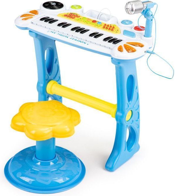 Iso Trade Klavír pro děti s mikrofonem a židličkou | modrý - obrázek 1