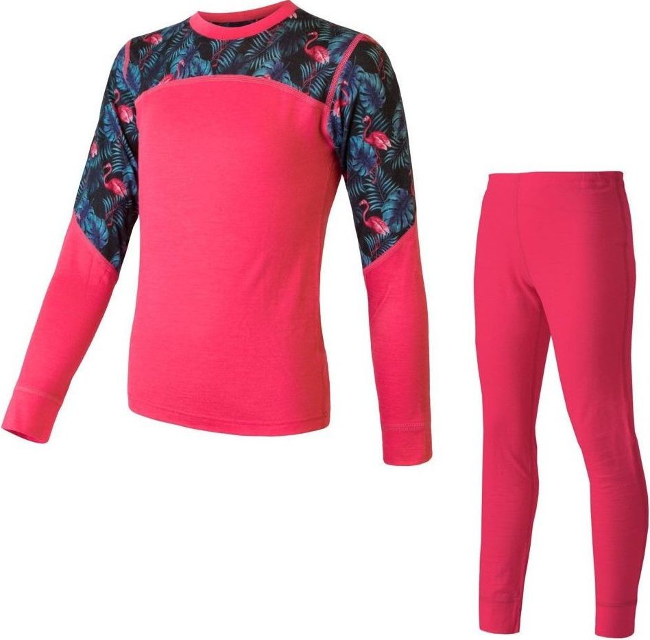 SENSOR Merino IMPRESS Set dětský triko dl.rukáv + spodky magenta/floral velikost: 110 - obrázek 1