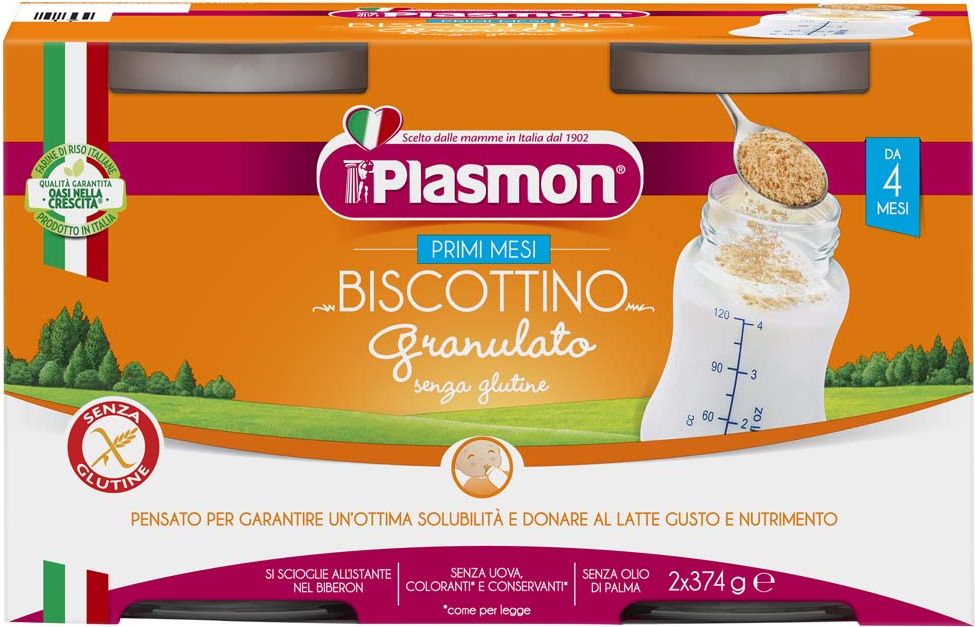 PLASMON Sušenky bezlepkové granulované do lahvičky 2x374 g, 4m+ - obrázek 1