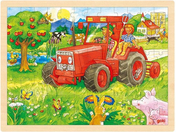 Puzzle na desce - Velké A3, Traktor, 96ks (Goki) - obrázek 1