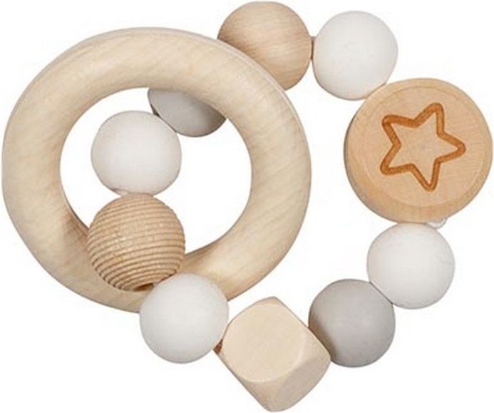 Chrastítko - Kroužek korálkový, Dřevo a silikon šedý (Goki) - obrázek 1