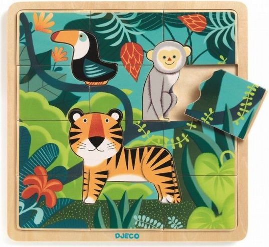 Dřevěné vkládací puzzle - Tygr a jeho kamarádi - obrázek 1