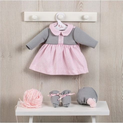 Obleček na miminko-holčičku Leu - šedo-růžové šatičky - obrázek 1