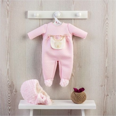 Obleček na miminko-holčičku Leu - teplý růžový overal s kapsičkou s medvídkem - obrázek 1