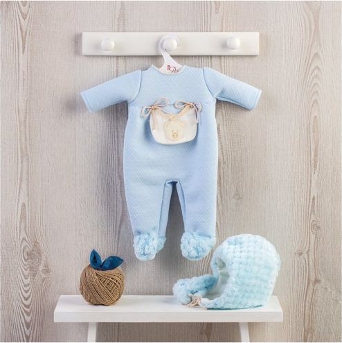 Obleček na miminko-holčičku Leu nebo chlapečka Lea - teplý modrý overal s kapsičkou s medvídkem - obrázek 1