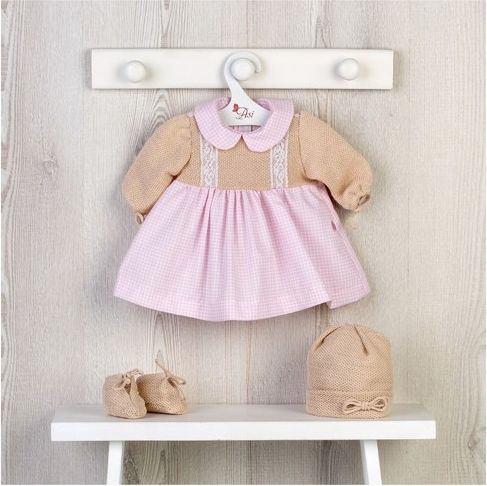 Obleček na miminko-holčičku Leu - růžovobílé šaty s pleteným béžovým živůtkem - obrázek 1