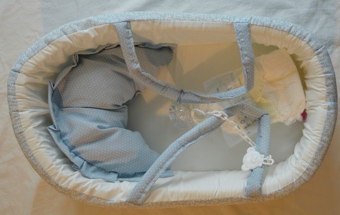 Modrá přenosná taška s bílými kvítky - košík pro miminko 42 cm - obrázek 2