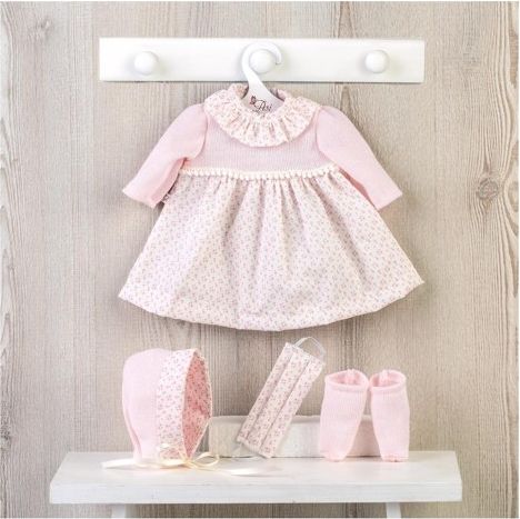 Obleček na miminko-holčičku Leu - růžové šaty s pleteným živůtkem a rouškou - obrázek 1