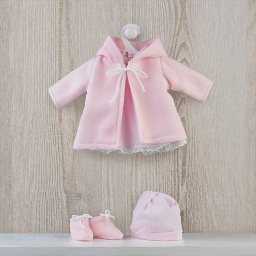 Obleček na miminko-holčičku Maríu - růžové úpletové šaty a teplý kabátek s kapucou - obrázek 1
