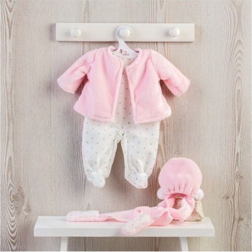 Obleček na miminko-holčičku Maríu - bílý overal s hvězdičkami, teplý růžový kabátek a teplá růžová čepička - obrázek 1