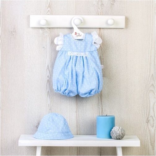 Obleček na miminko- chlapečka Pabla nebo holčičku Maríu - modrobílý puntíkovaný overal bez rukávů - obrázek 1