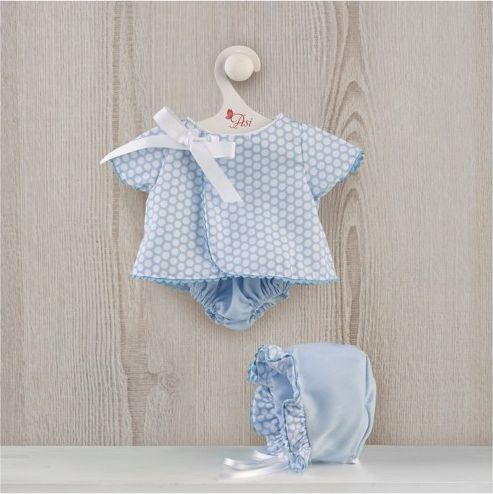 Obleček na miminko - holčičku Maríu - modré šaty s bílými puntíky - obrázek 1