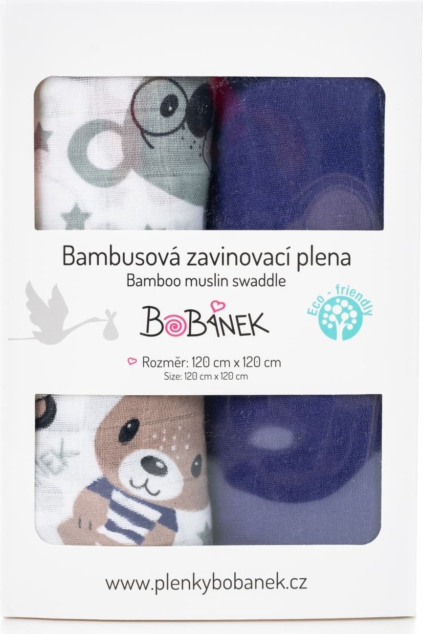 Bobánek Bambusové zavinovací pleny Duo Pack - Medvídci v triku 120 x 120 cm - obrázek 1