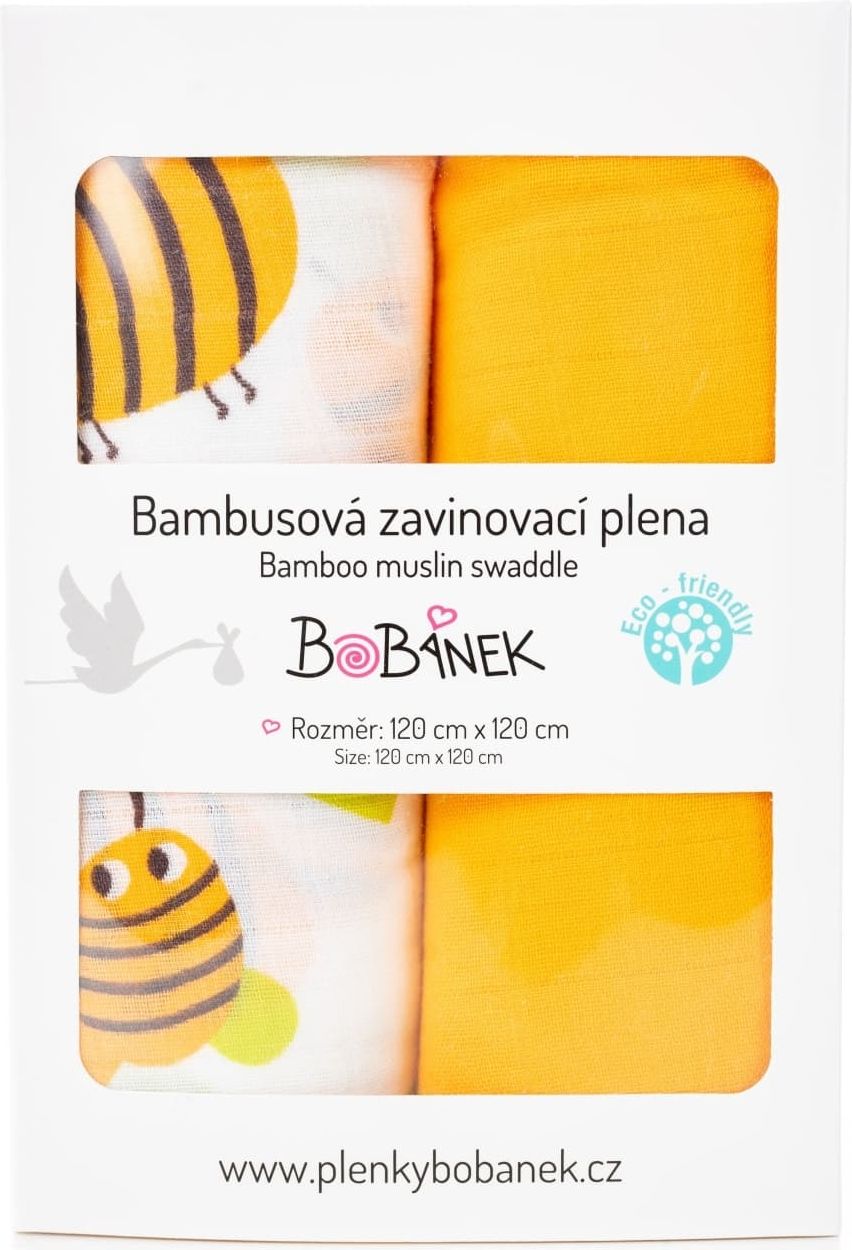 Bobánek Bambusové zavinovací pleny Duo Pack - Včelky 120 x120 cm - obrázek 1