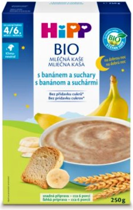 Hipp BIO mléčná kaše na dobrou noc s banánem a suchary 250g - obrázek 1