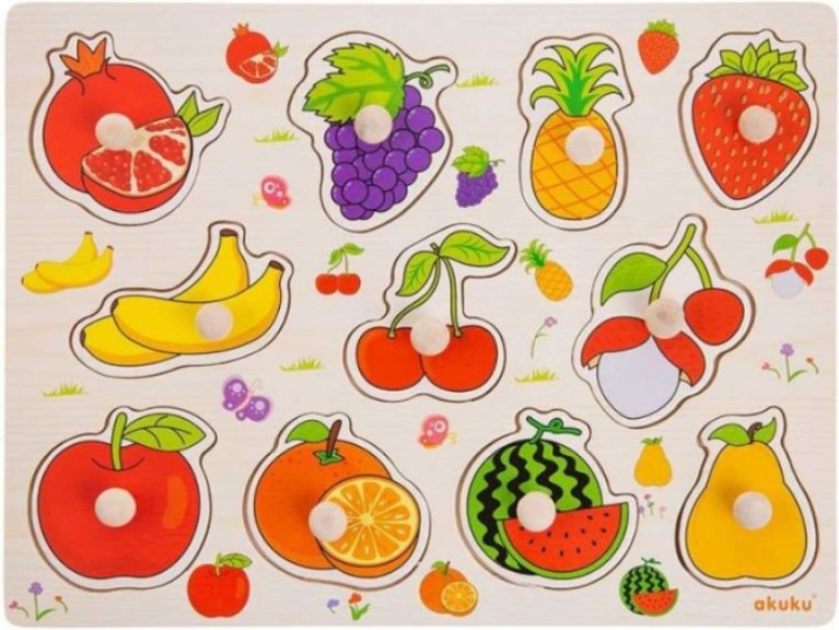 Akuku edukační vkládačka puzzle s úchyty ovoce - obrázek 1