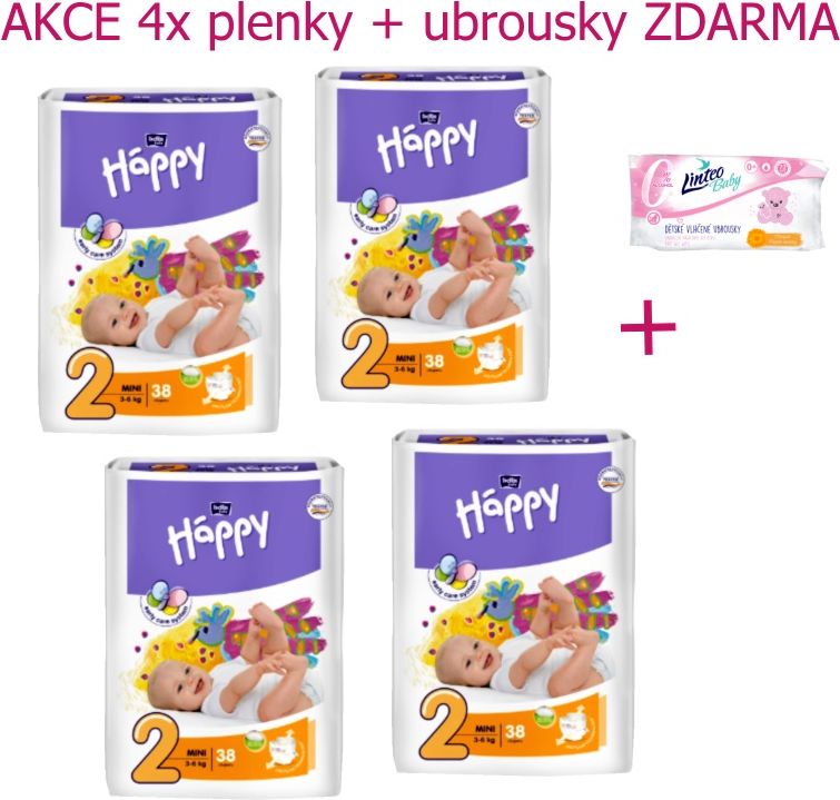 4x Plenky Bella Happy vel. 2 (152ks) + Vlhčené ubrousky ZDARMA - obrázek 1