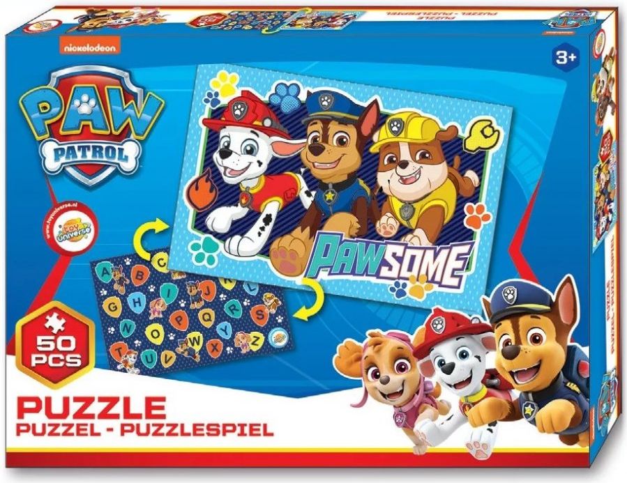 Toy Universe · Oboustranné dětské puzzle pro kluky Tlapková patrola - Paw Patrol - motiv PawSome - 2v1 - 50 dílků - obrázek 1