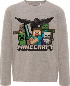 MOJANG official product - Chlapecké tričko s dlouhým rukávem Minecraft - Creeper - Zombi - Steve - šedé 140 - obrázek 1