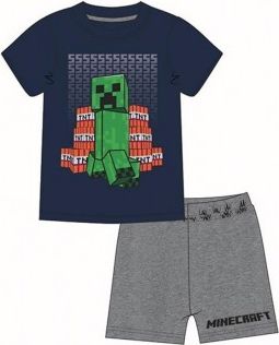 MOJANG official product - Chlapecké bavlněné letní pyžamo Minecraft Creeper TNT - tm. modré 128 - obrázek 1