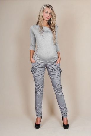 Těhotenské kalhoty ALADINKY - Šedý popílek, Velikosti těh. moda L (40) - obrázek 1