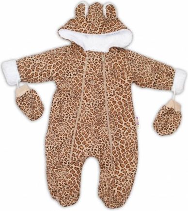 Baby Nellys Zimní kombinézka s kapucí a oušky + rukavičky, Gepard - hnědá - obrázek 1