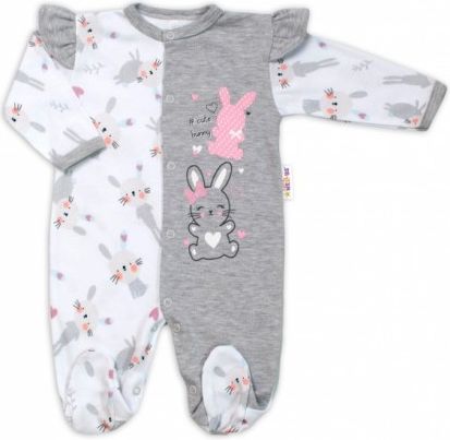 Baby Nellys Bavlněný kojenecký overal s volánky Cute Bunny - šedý - obrázek 1