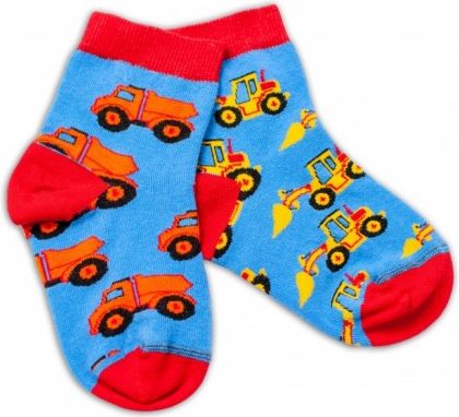 Baby Nellys Bavlněné veselé ponožky Stavební stroje - modré, Velikost koj. oblečení 92-98 (18-36m) - obrázek 1