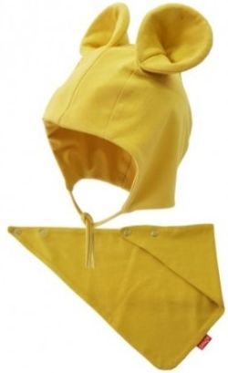 Bexa Bavlněná dvouvrstvá čepice na zavazování Miki + šátek - hořčicová - obrázek 1