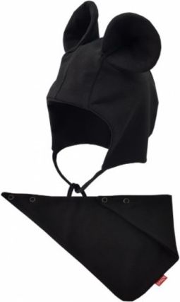 Bexa Bavlněná dvouvrstvá čepice na zavazování Miki + šátek - černá - obrázek 1