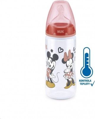 Kojenecká láhev na učení NUK Disney Mickey s kontrolou teploty 300 ml červená, Červená - obrázek 1