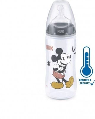 Kojenecká láhev na učení NUK Disney Mickey s kontrolou teploty 300 ml šedá, Šedá - obrázek 1