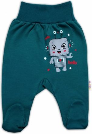 Baby Nellys Bavlněné kojenecké polodupačky, Little Robot, tmavě zelené, Velikost koj. oblečení 56 (1-2m) - obrázek 1