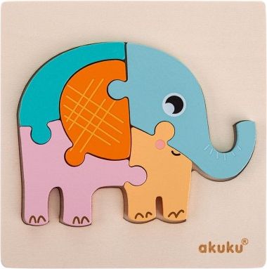 Dřevěné vkládací puzzle Akuku Sloník, Dle obrázku - obrázek 1
