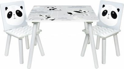 BABY NELLYS Dětský nábytek - 3 ks, stůl s židličkami Panda - šedá - obrázek 1