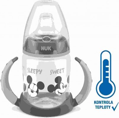 Kojenecká láhev na učení NUK Disney Mickey s kontrolou teploty 150 ml šedá, Šedá - obrázek 1